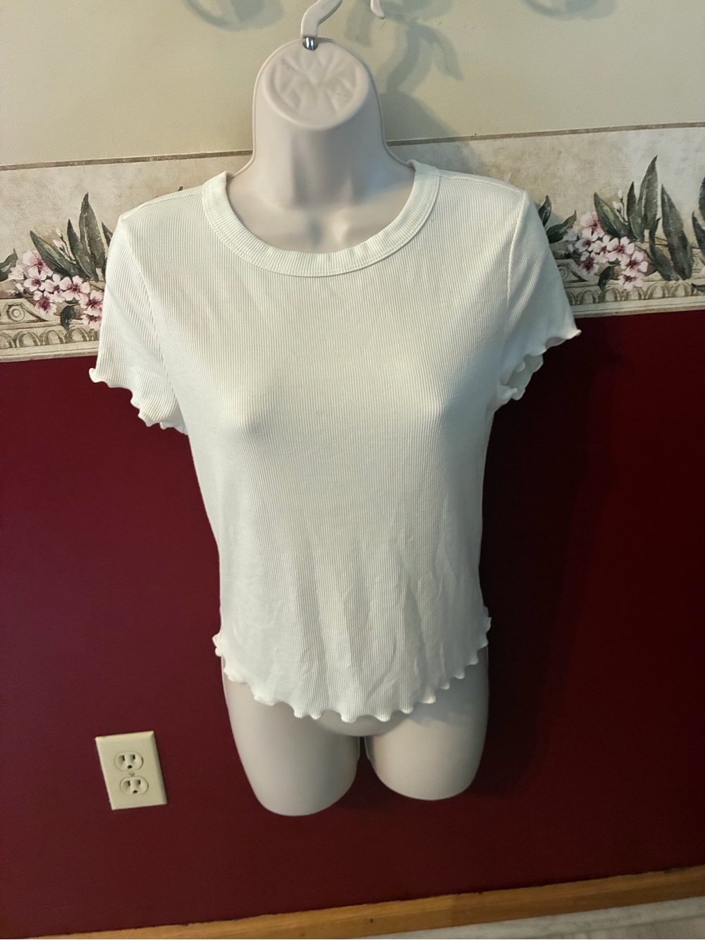 Lightweight White Ribbed Crop Top with Lettuce Hem